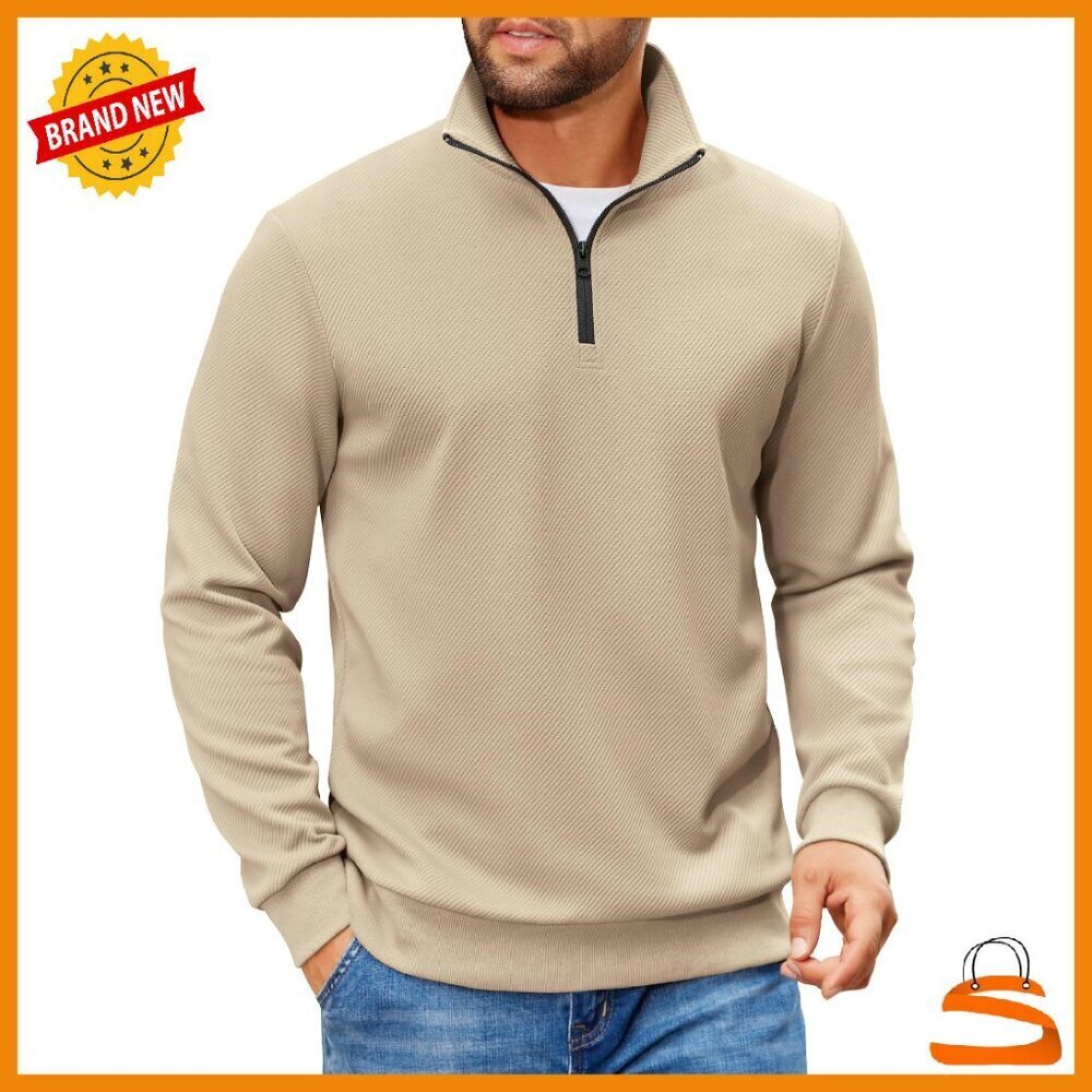 Men's Quarter Zip Pullover Sweater Lightweight Mock Neck Polo Style